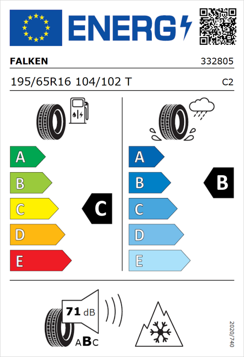 Tyre Label for Falken Euroall Season Van11 195/65R16 104/102T