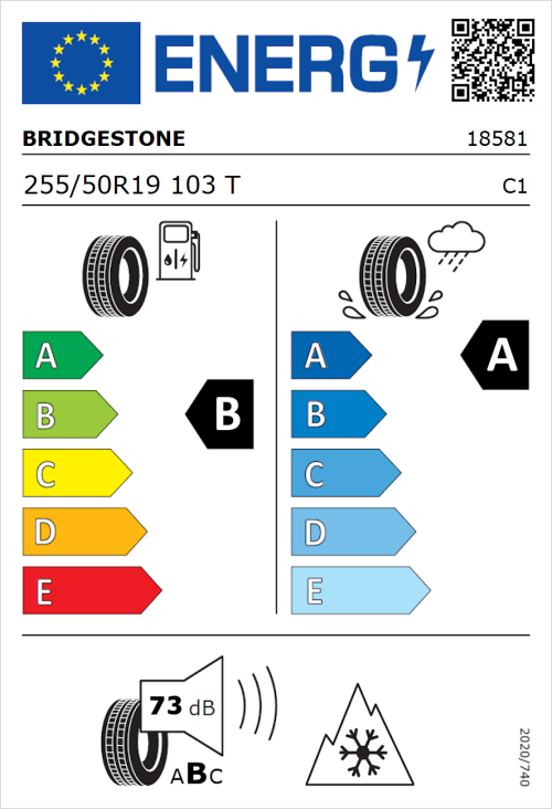 Tyre Label for Bridgestone Weather Control A005 255/50R19 103T