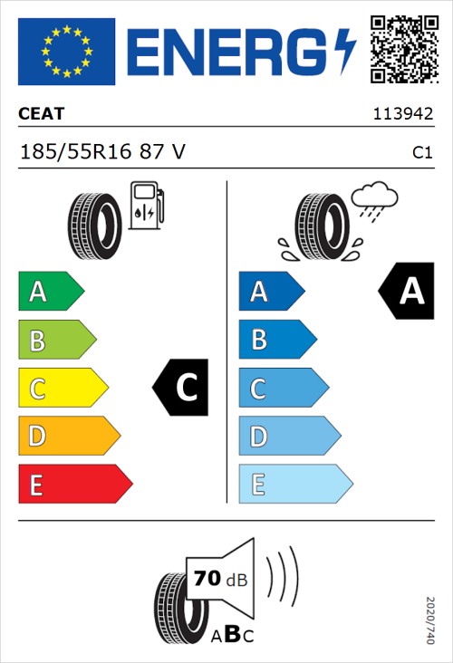 Tyre Label for CEAT Secura Drive 185/55R16 87V