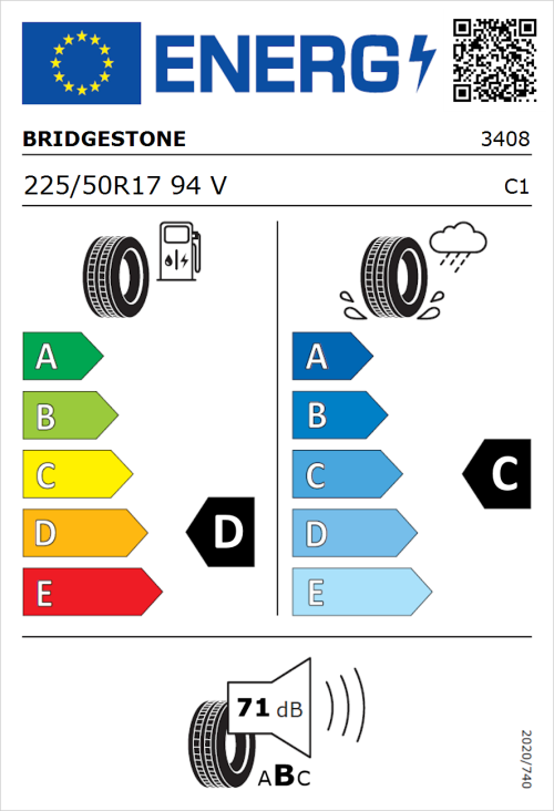 Tyre Label for Bridgestone Dueler H/P Sport 225/50R17 94V