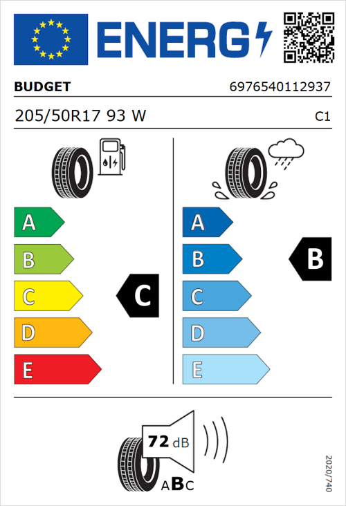 Tyre Label for Budget Budget 205/50R17 93W